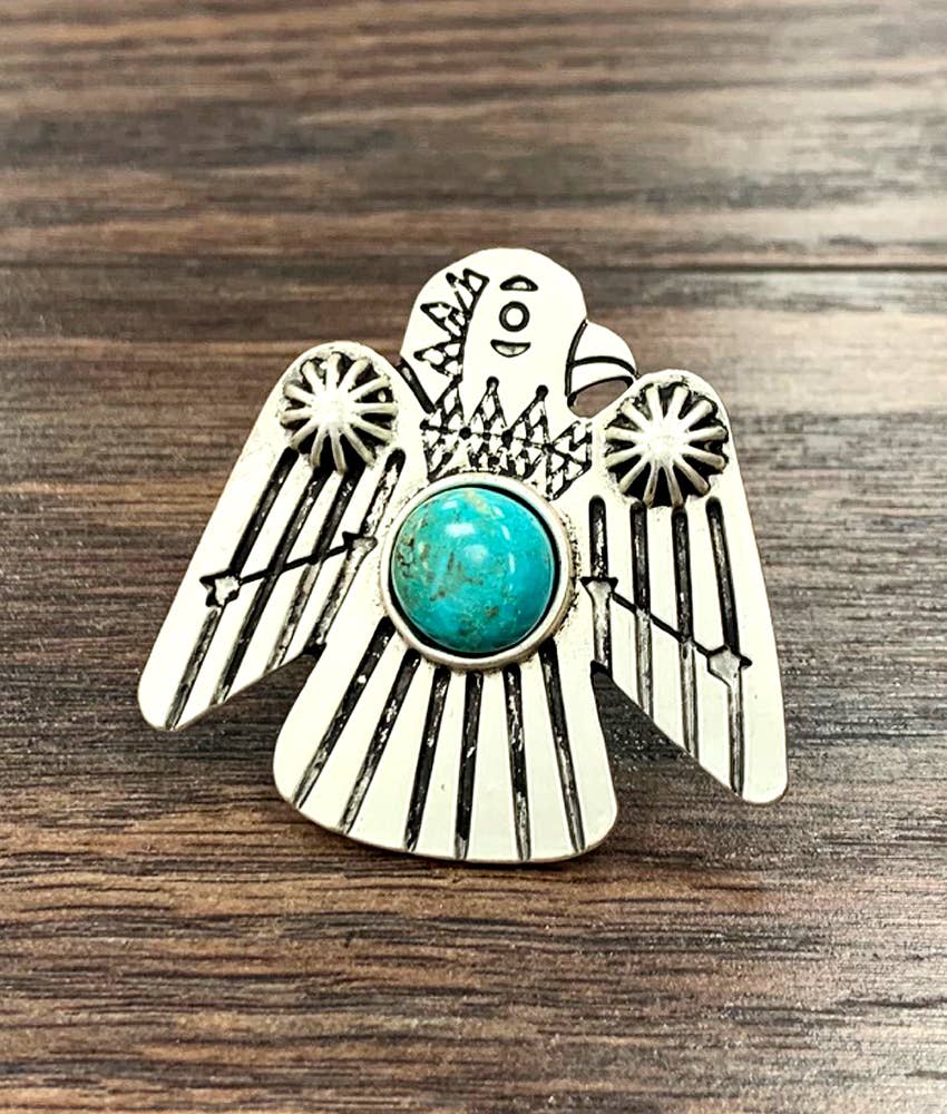 Thunderbird Turquoise Adjustable Ring With Dual Brass Bands Silver Elegant