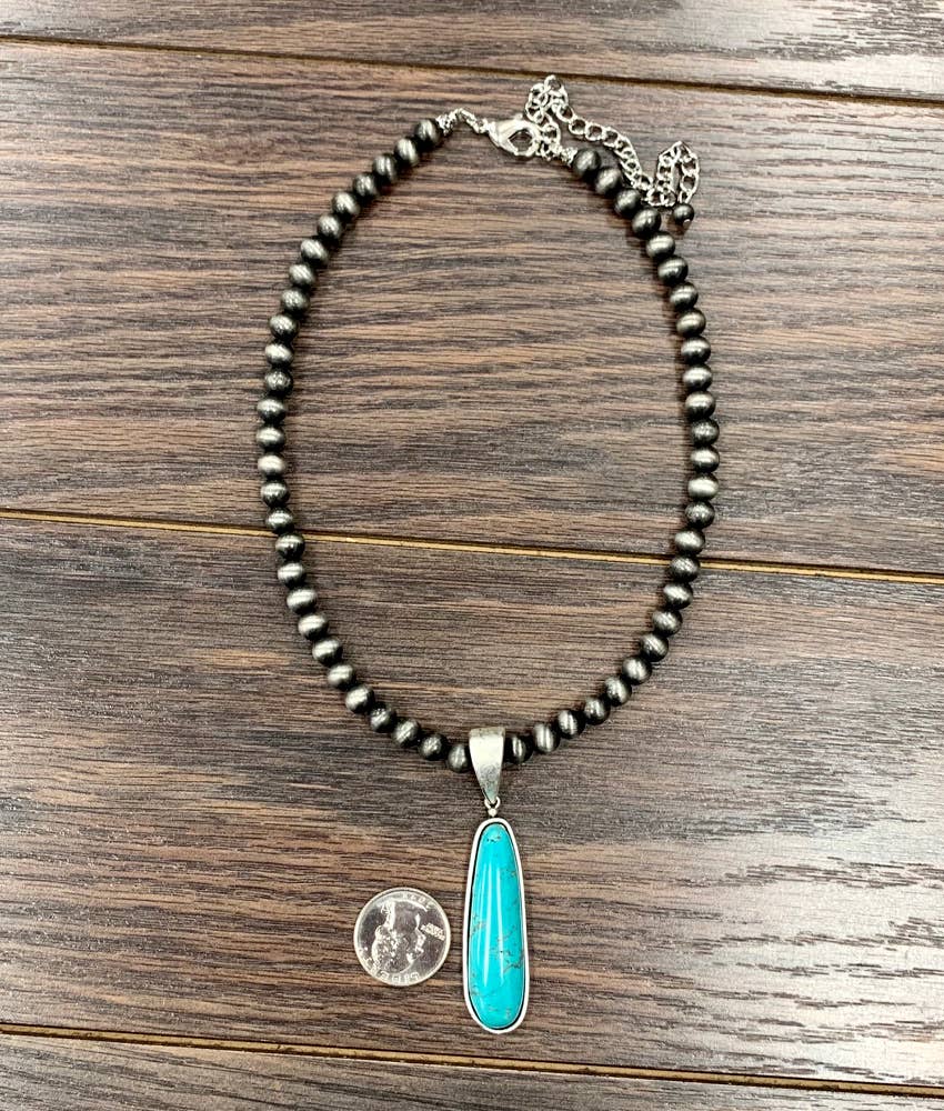Navajo Bead Turquoise Necklace 8mm Adjustable 16 21 Inches Silver Elegant