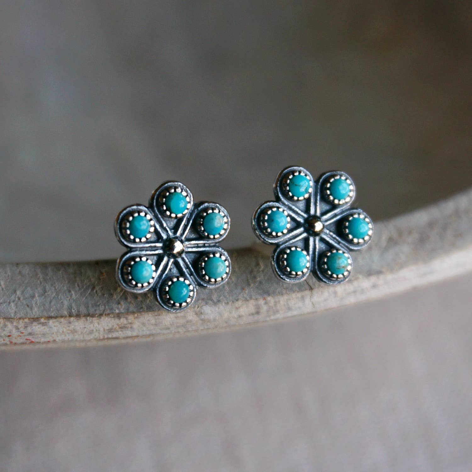 Iris Blossom Turquoise Silver Studs Silver Elegant
