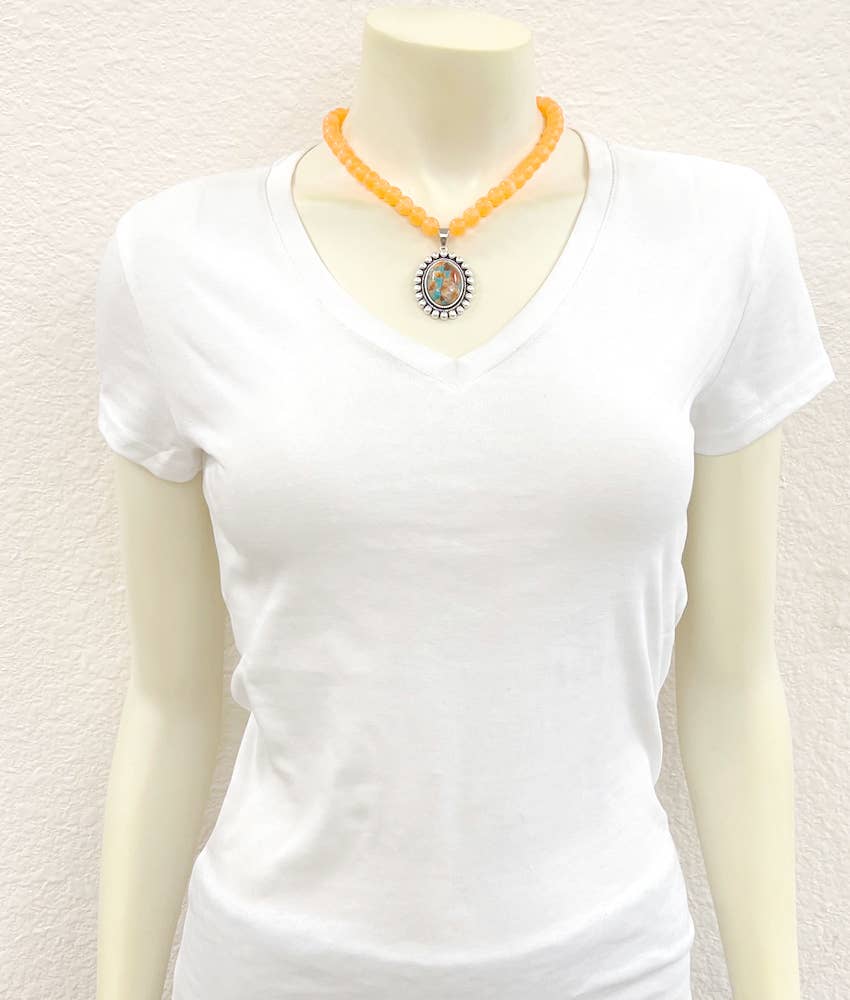 Gemstone Bead Necklace With 1.5 Inch Pendant 16 To 21 Silver Elegant