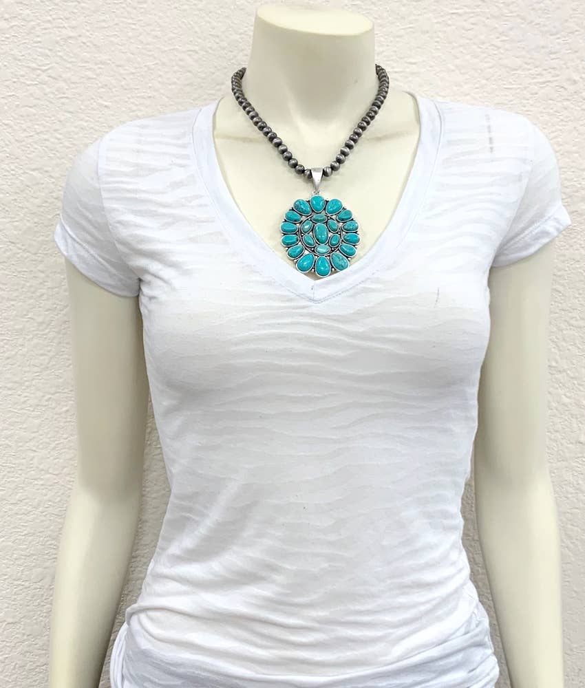 Navajo Turquoise Necklace 16 To 21 Inch 8mm Beads Pendant Silver Elegant