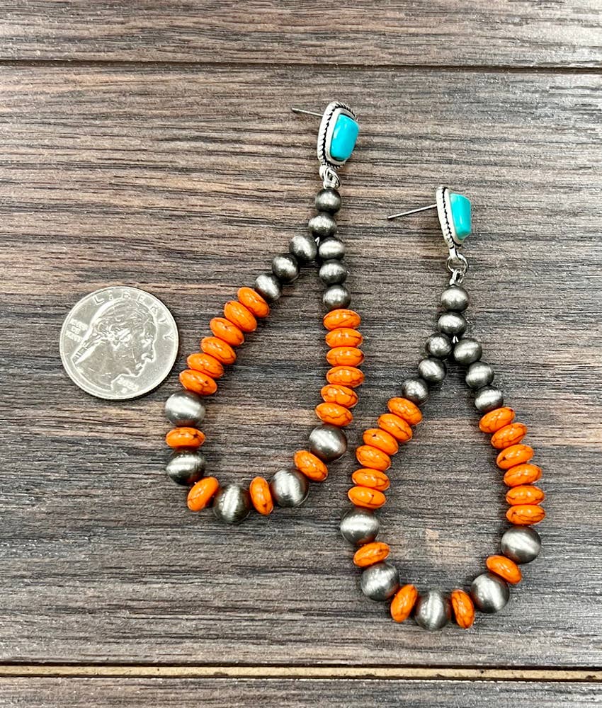 Handmade Navajo Style Bead Post Earrings - Turquoise Charm, Southwestern Hoop Earring Silver Elegant