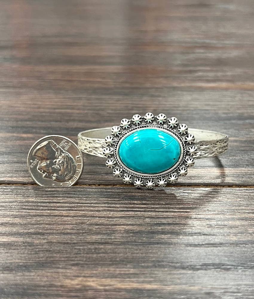 Navajo Style Turquoise Cuff Bracelet Natural Stone Antique Silver Plate Silver Elegant