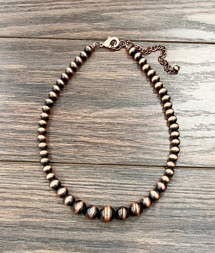 Copper Western Bead Necklace Handmade Navajo Style Adjustable 16 To 21 Inches Wild West Boho