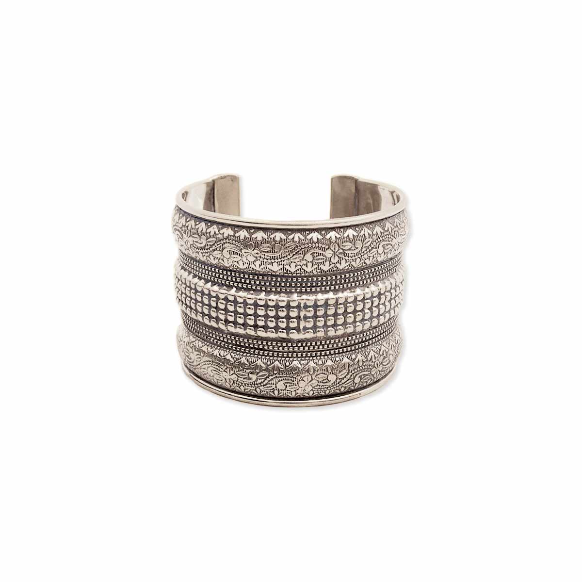 Handmade Silver Embossed Floral Cuff Bracelet Boho Gypsy Style Wild West Boho