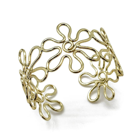 Gold Plated Floral Cuff With Intricate Botanical Design Anju Jewelry