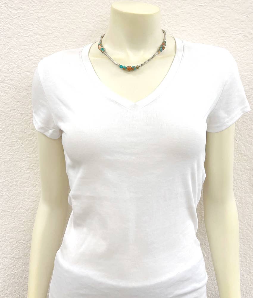 Handmade Silver Navajo Style Clustered Gemstone Necklace 15 to 20 Inches Silver Elegant
