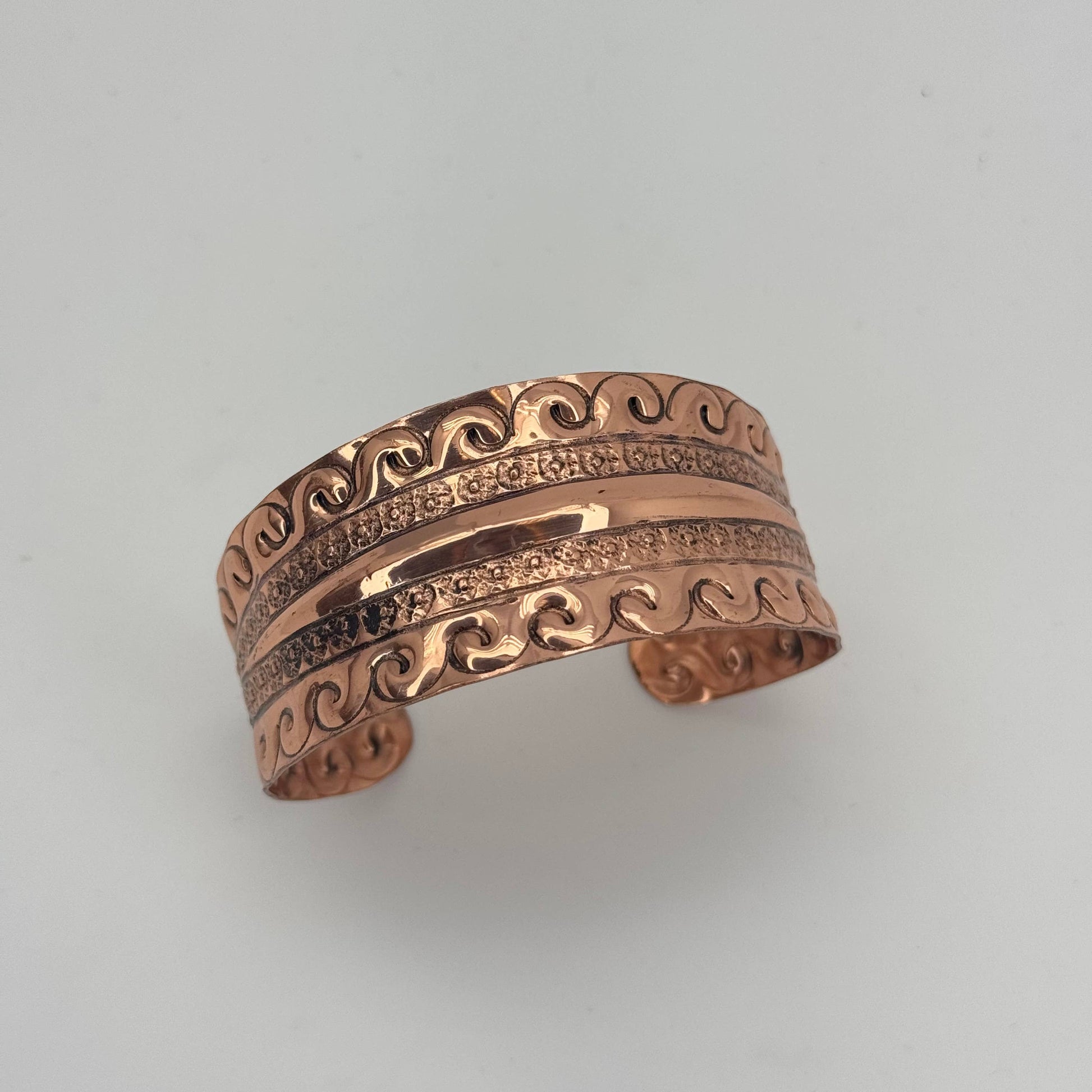 Ocean Wave Copper Cuff With Scrollwork Handcrafted Jewelry Anju Jewelry