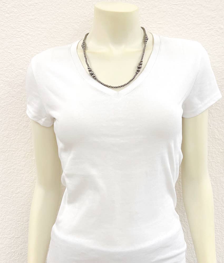 Navajo Style Western Silver Tone Bead Necklace With Clustered Polish Beads 22 To 27 Inch Wild West Boho