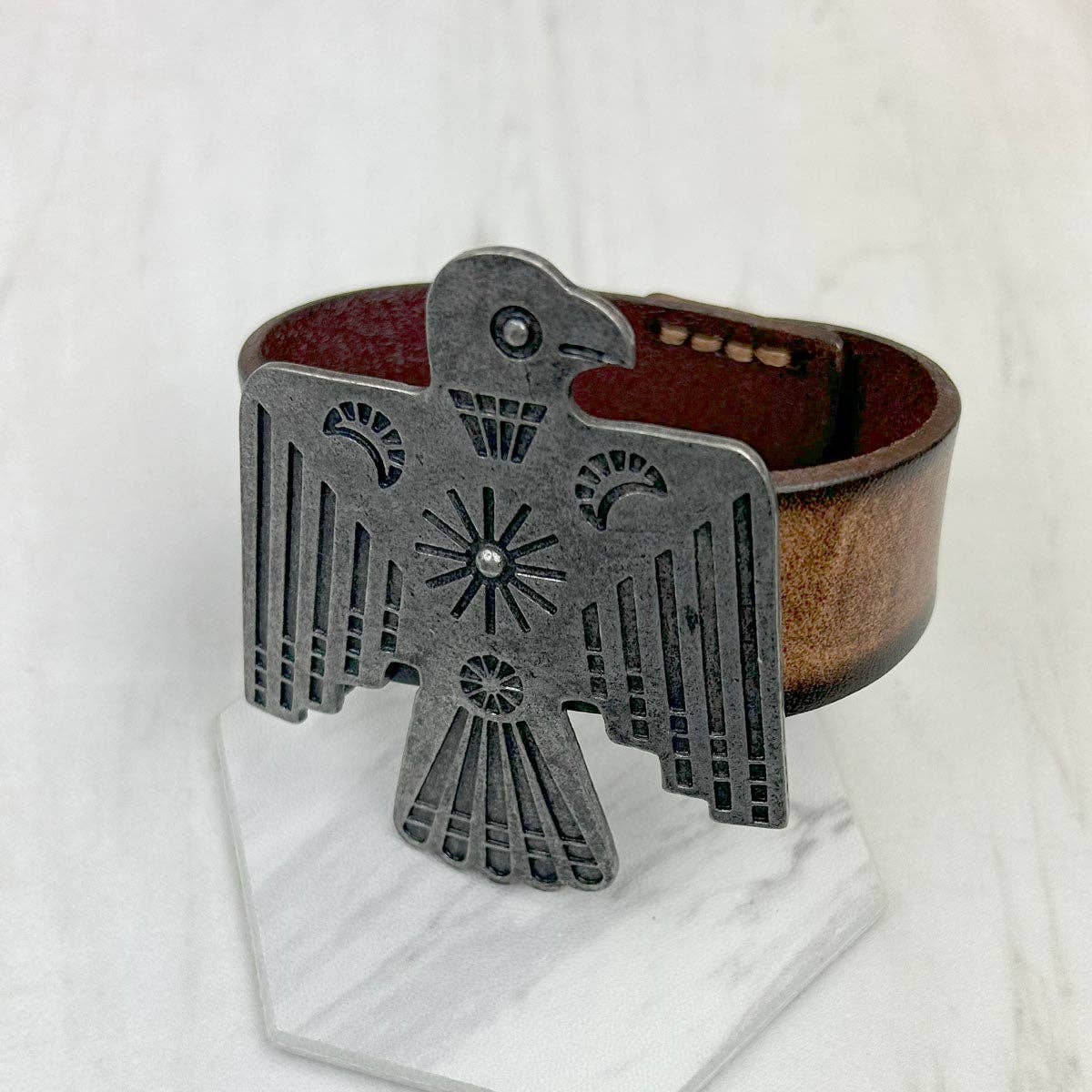 Brown Leather Bracelet , Native American Thunderbird,  Western Style WildWestBoho