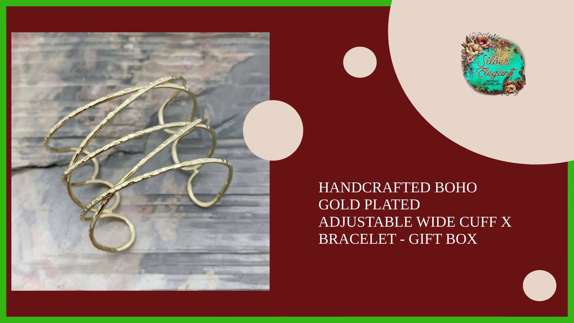 Handcrafted Boho Gold Plated Adjustable Wide Cuff X Bracelet - Gift Box by@Outfy