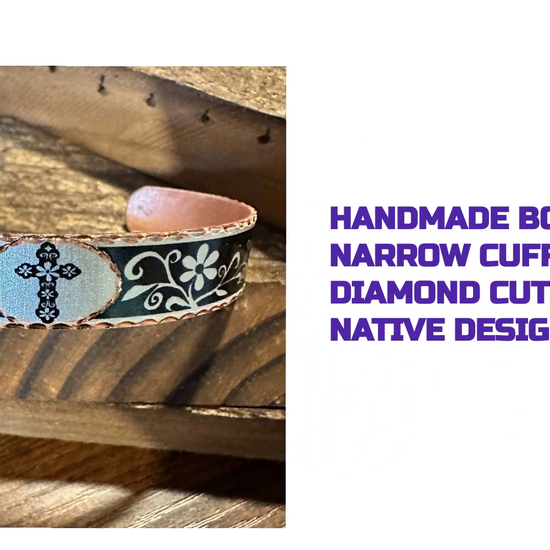 Handmade Boho Copper Narrow Cuff Bracelet, Diamond Cut Cross Native Design, Gift Box by@Outfy