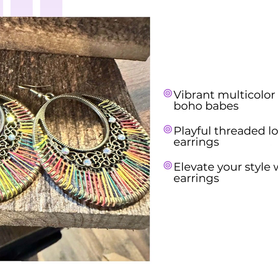 Boho Hippie Cowgirl Threaded Loop Wire Drop Earrings, Multicolor, Gift Box by@Outfy