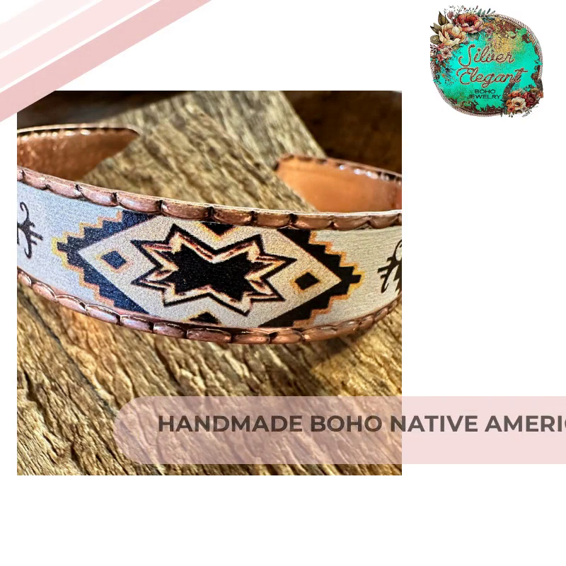 Handmade Boho Native American Navajo Copper Narrow Cuff Bracelet, Adjustable, Gift Box by@Outfy