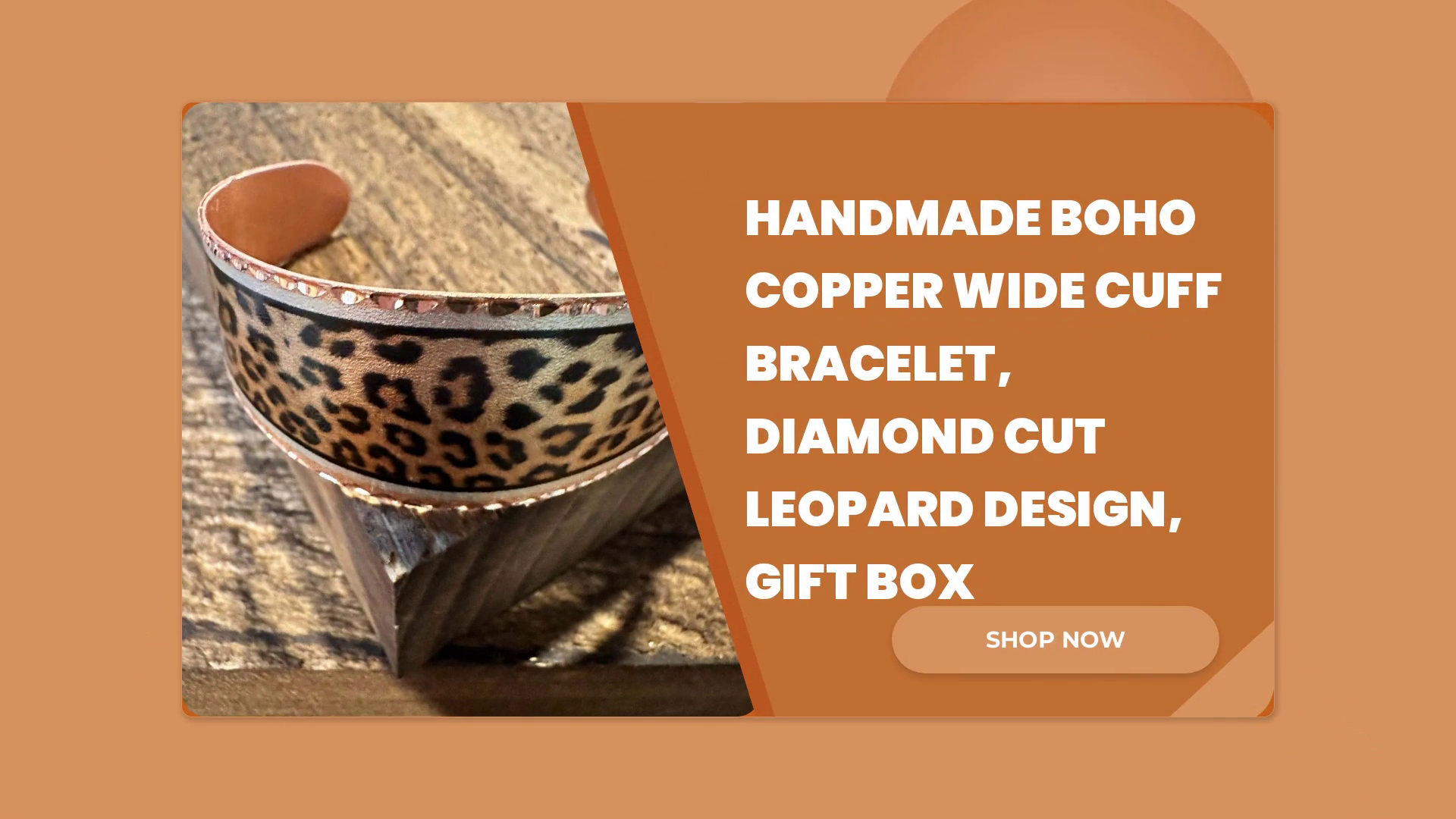 Handmade Boho Copper Wide Cuff Bracelet, Diamond Cut Leopard Design, Gift Box by@Outfy
