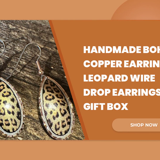 Handmade Boho Copper Earrings, Leopard Wire Drop Earrings, Gift Box by@Outfy