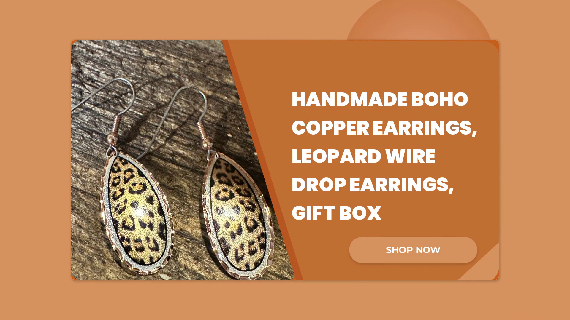 Handmade Boho Copper Earrings, Leopard Wire Drop Earrings, Gift Box by@Outfy