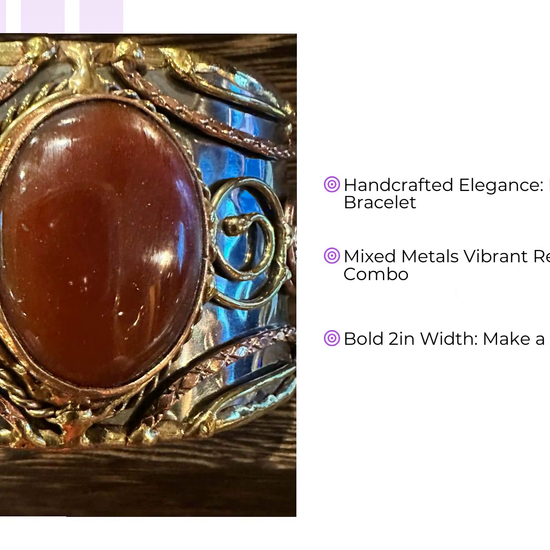 Elegant Adjustable Cuff Bracelet with Red Onyx and Mixed Metals, Gift-Ready Boxed by@Outfy