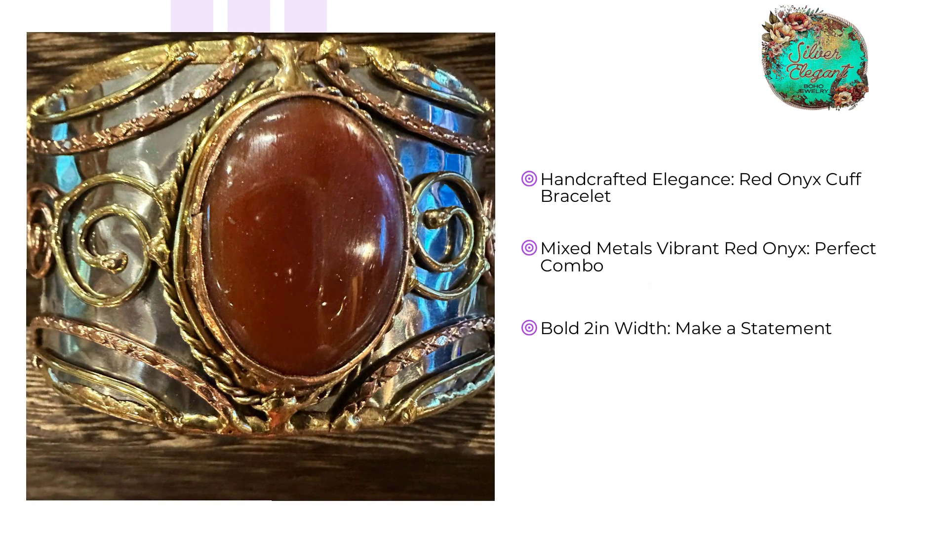 Elegant Adjustable Cuff Bracelet with Red Onyx and Mixed Metals, Gift-Ready Boxed by@Outfy