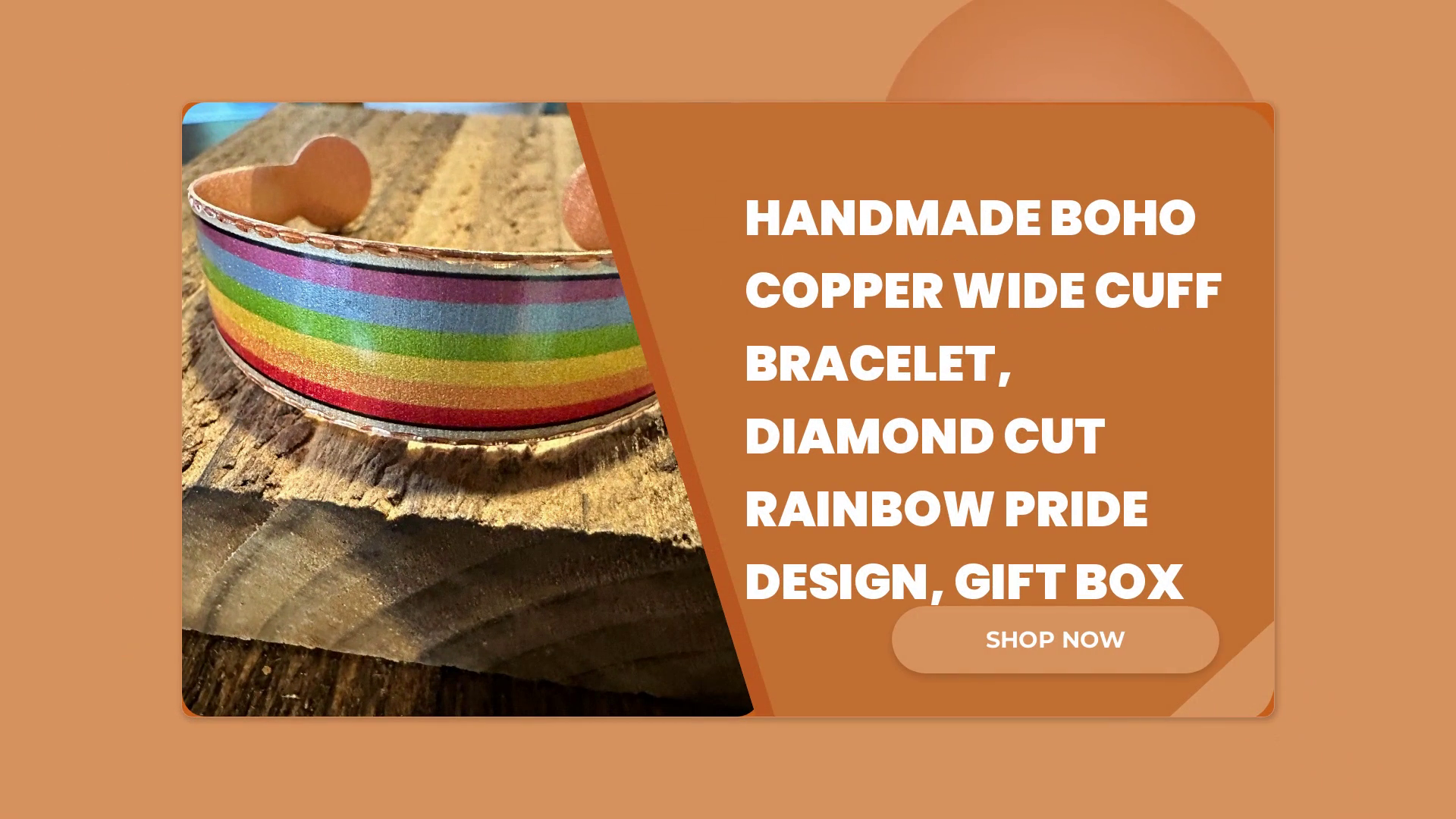 Handmade Boho Copper Wide Cuff Bracelet, Diamond Cut Rainbow Pride Design, Gift Box by@Outfy