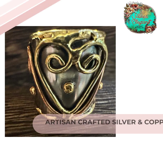 Artisan Crafted Silver &amp; Copper Heart Wide Cuff Ring in Gift Box by@Outfy