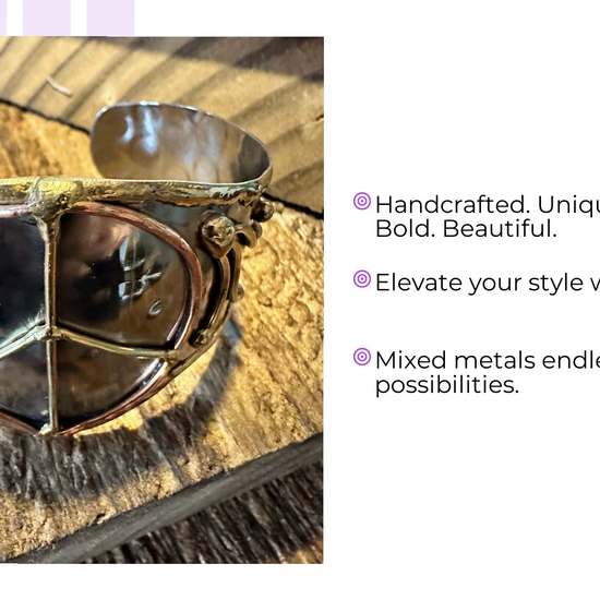 Boho Handmade Artesian Hippie Mixed Metal Wide Cuff Bracelet Bangle, Gift Box by@Outfy