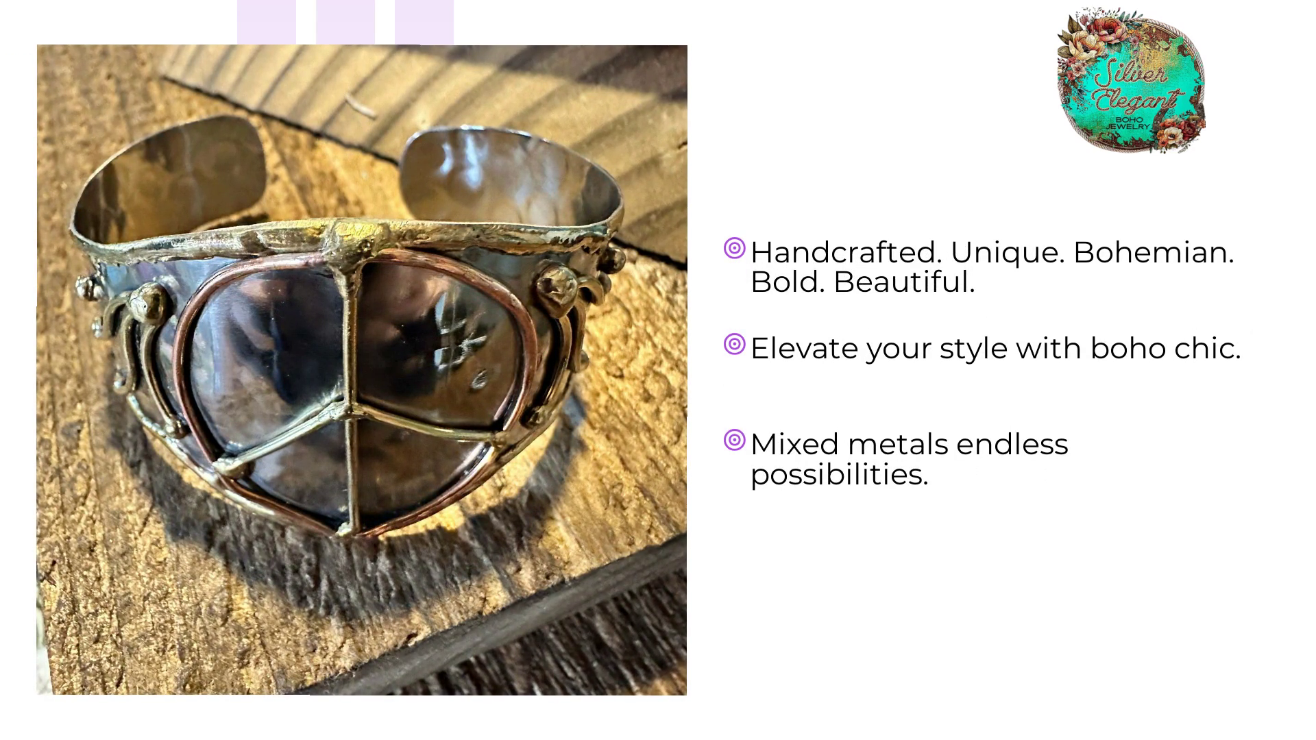 Boho Handmade Artesian Hippie Mixed Metal Wide Cuff Bracelet Bangle, Gift Box by@Outfy