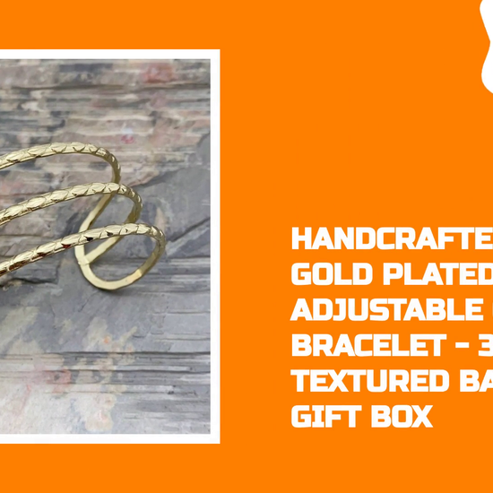 Handcrafted Boho Gold Plated Adjustable Cuff Bracelet - 3 Textured Bandsl - Gift Box by@Outfy