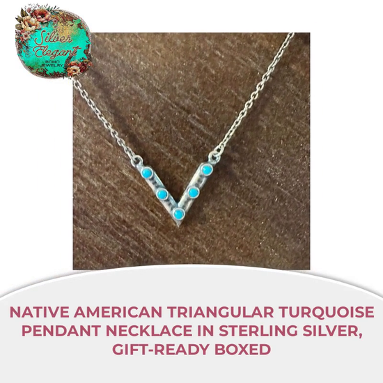 Native American Triangular Turquoise Pendant Necklace in Sterling Silver, Gift-Ready Boxed by@Outfy
