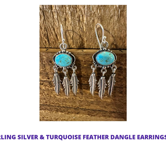 Navajo Sterling Silver &amp; Turquoise Feather Dangle Earrings in Gift Box by@Outfy
