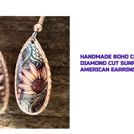 Handmade Boho Copper Earrings, Diamond Cut Sunflower Native American Earrings, Gift Box by@Outfy
