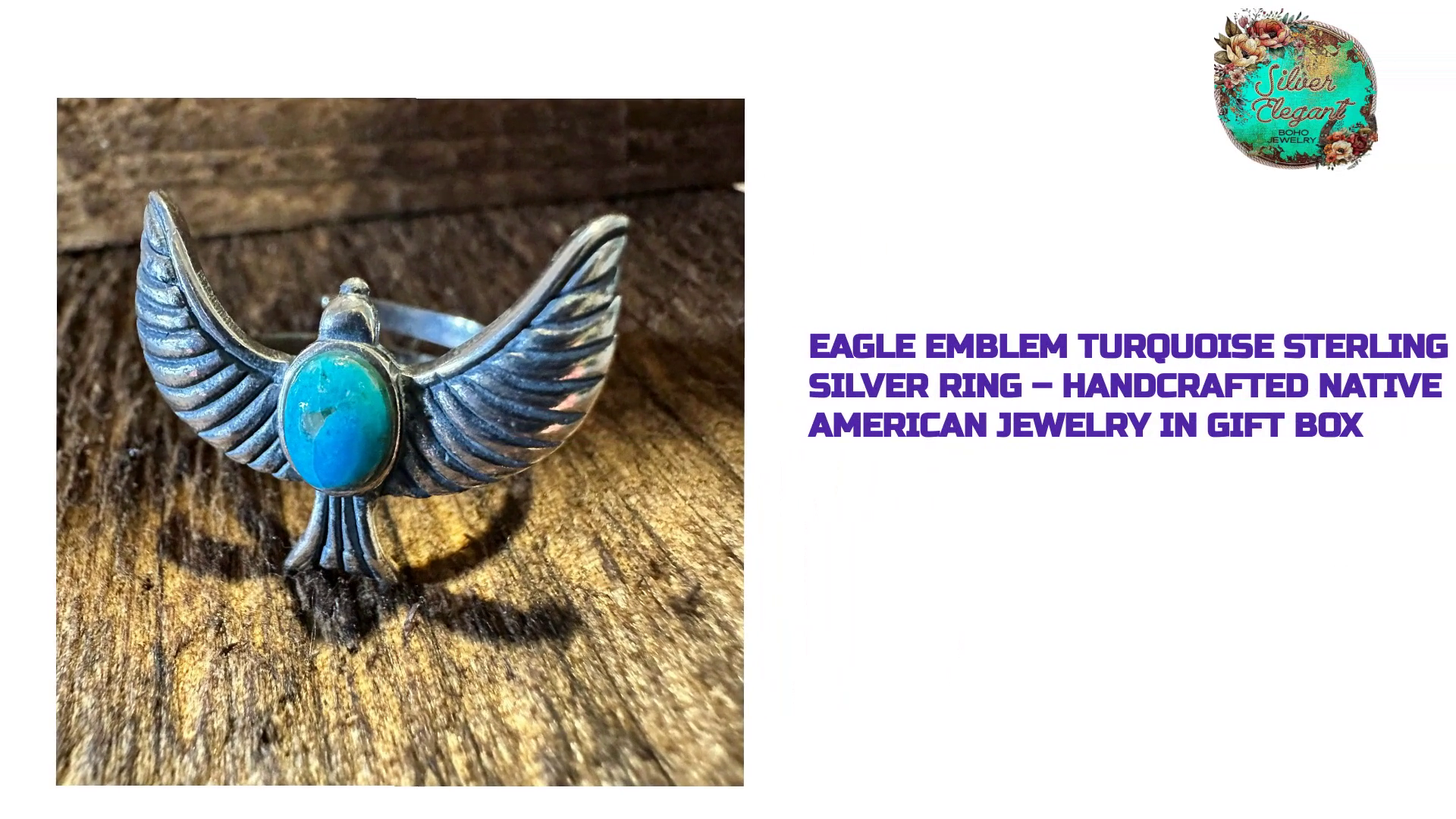 Eagle Emblem Turquoise Sterling Silver Ring &ndash; Handcrafted Native American Jewelry in Gift Box by@Outfy